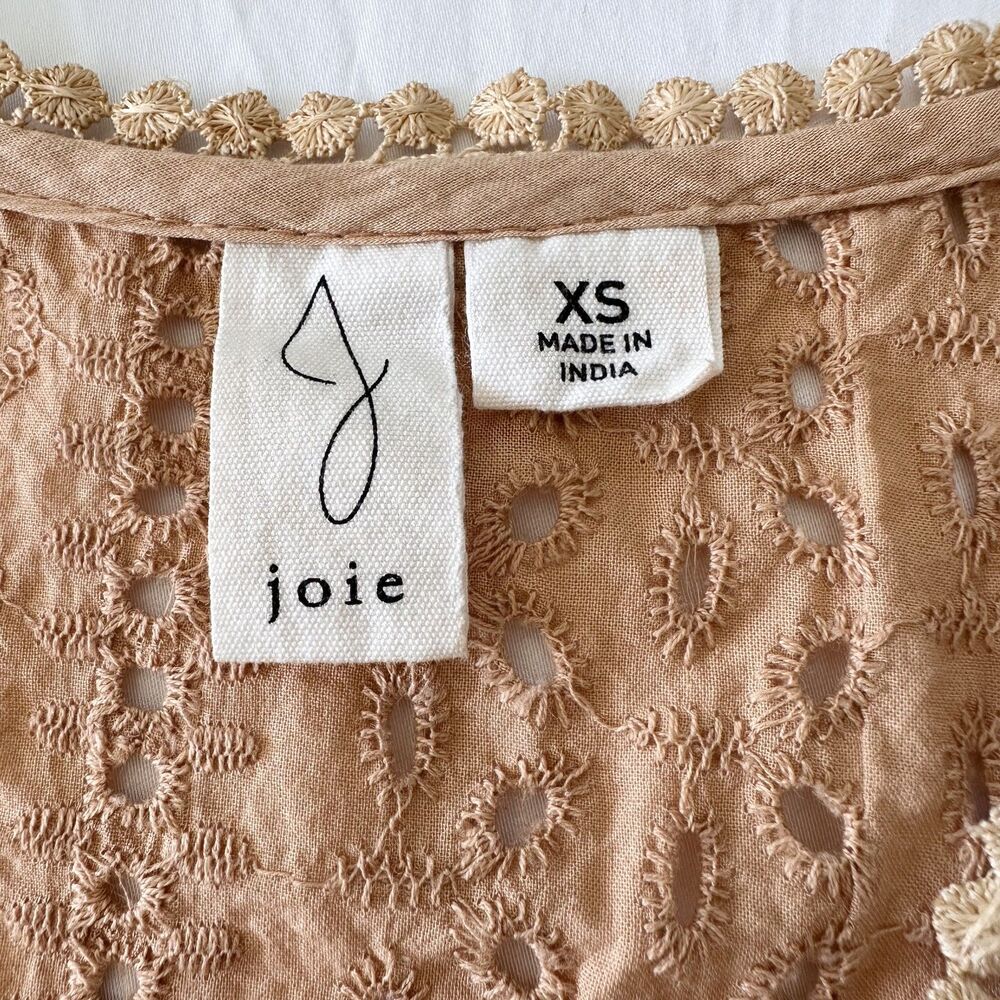 Joie Eyelet Lace Tank Top Beige XS Boho Crochet Trim 100% Cotton - Picture 4 of 7